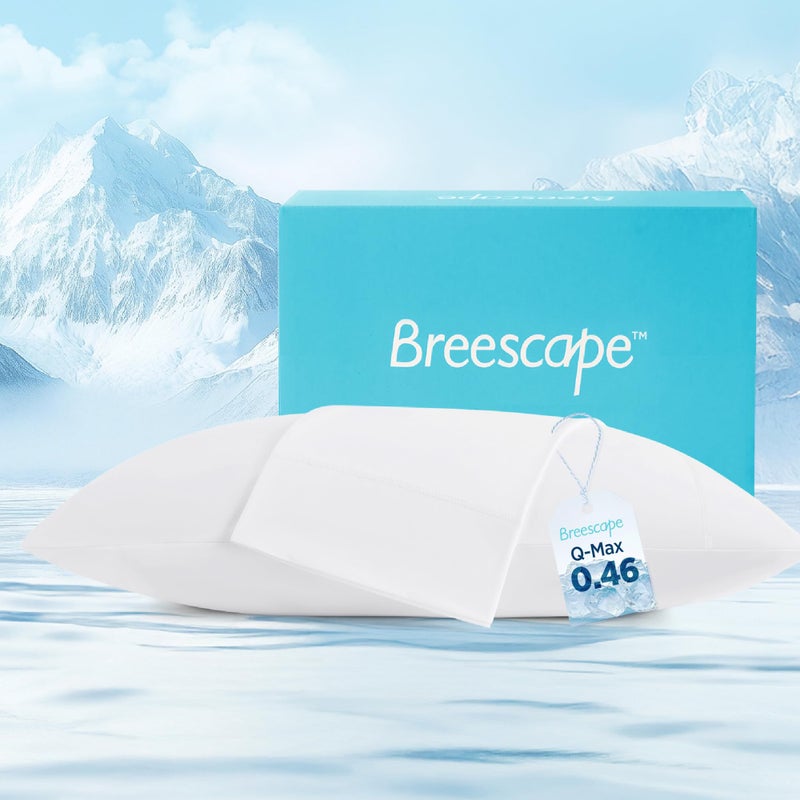 Breescape Cooling Pillow Cases Standard/Queen Size - BlendTek Dry & Cool Technology for Hot Sleepers and Night Sweats, Soft & Smooth Pillowcases for Hair & Skin Care, Set of 2, 20"" x 30"", Snow White - Image 1